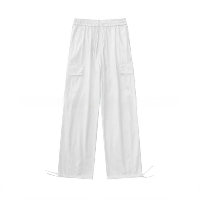 Loose Fitting Casual Straight Leg Cargo Pants With Multiple Pockets And A Drawstring Waist